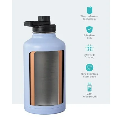 Buzio Trio Series Water Bottle with 3 Lids and Sleev 1.9L - Light Blue